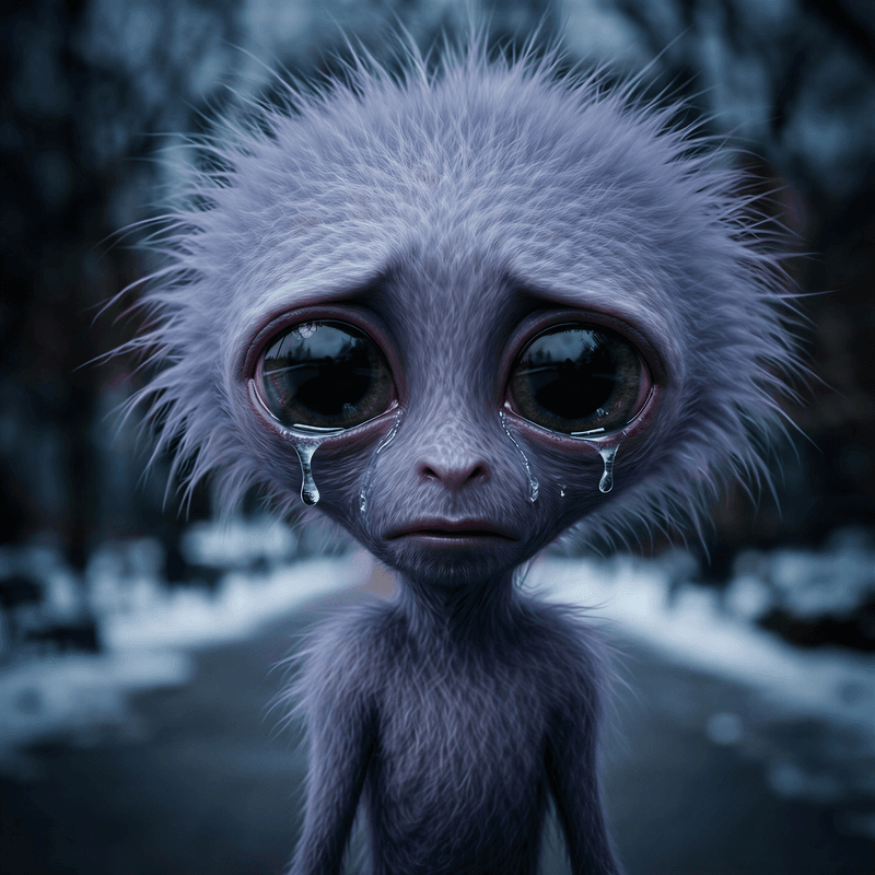 Drisasisa - a tiny sad AI creature with big watery eyes